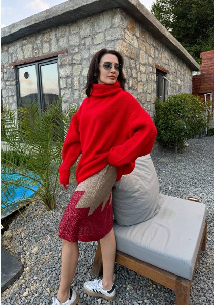 Kadın Degaje Yaka Oversize Triko Kazak