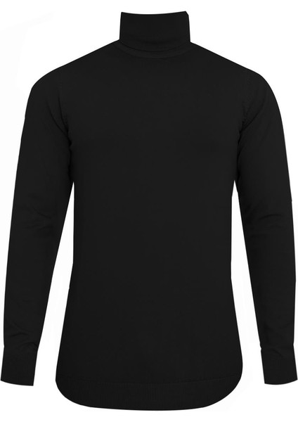 Siyah Tam Balıkçı Yaka Triko Kazak
