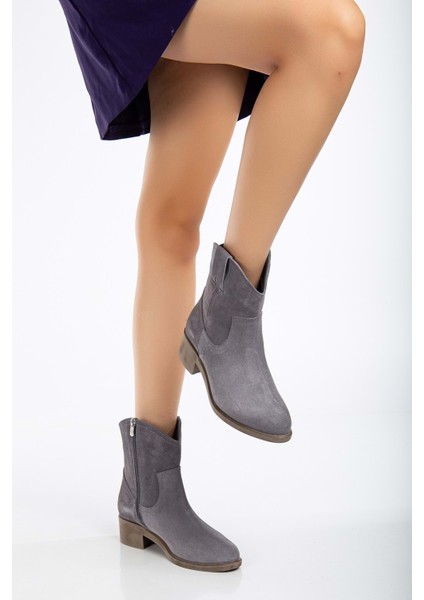 Kadın Deri Kovboy Bot - Gri Süet fiyatları