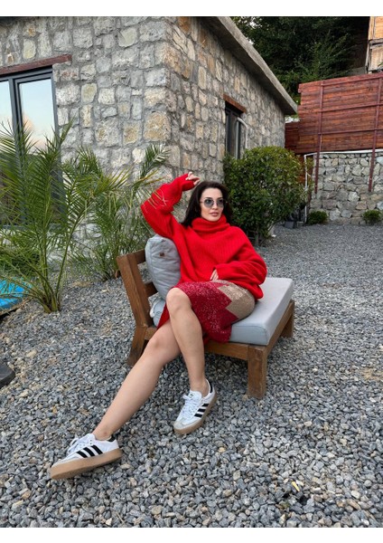 Kadın Degaje Yaka Oversize Triko Kazak