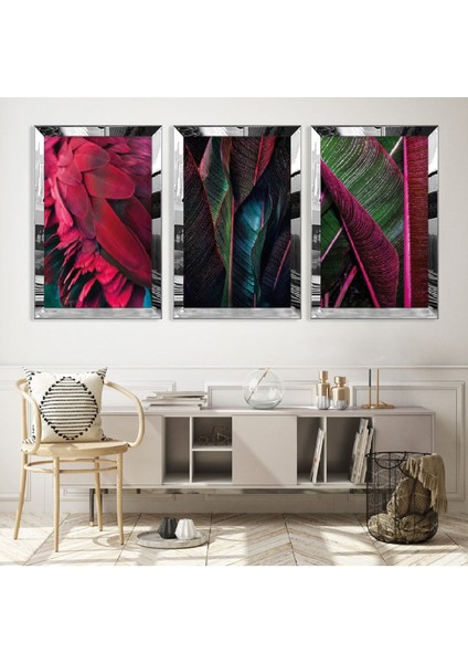 Kırmızı Bitki Gold Pleksi Kenar Mdf Tablo