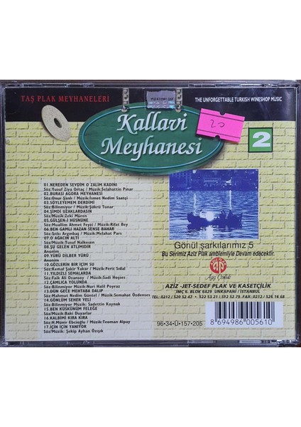 Kallavi Meyhanesi - Sevilen Meyhane Şarkıları 2 CD fiyatları