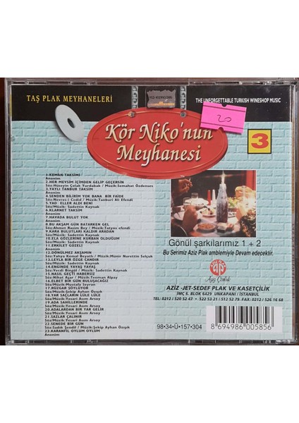 Kör Niko'nun Meyhanesi – Sevilen Meyhane Şarkıları 3 CD fiyatları