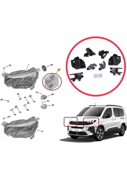 BHL578 Peugeot Rifter Partner K9 2018-ON 9824199280 9824198780 Için Sağ Sol Ön Far Ayak Tamir Seti modelleri