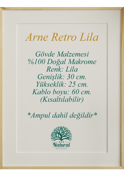 Arne'r Lila Avize, Salon Avize, Yatak Odası Avize, Çocuk Odası Avize, Bohem Avize