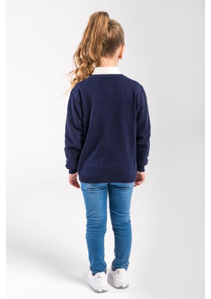 Çocuk Lacivert Hırka 5-8 Yaş V Yaka Basic modelleri
