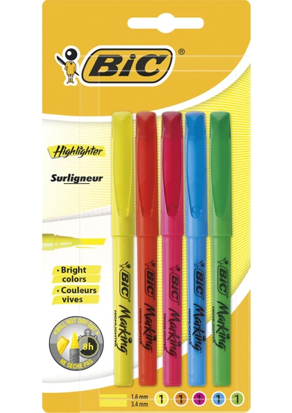 BIC Brite Liner Fosforlu Kalem 5’li Blister Karışık Renk