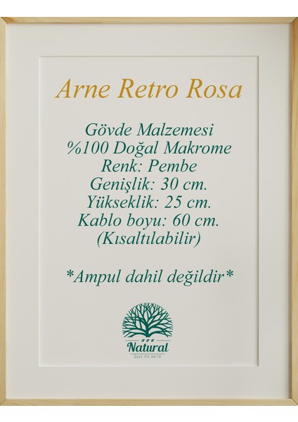 Arne'r Pembe Avize, Salon Avize, Yatak Odası Avize, Çocuk Odası Avize, Bohem Avize
