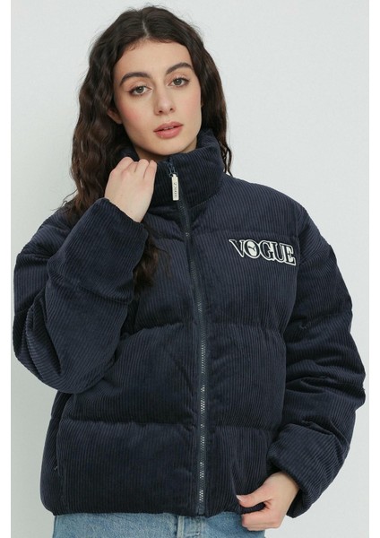 x Vogue Oversize Women's Puffer Jacket Navi Kadın Büyük Beden Kaz Tüyü Şişme Ceket Lacivert