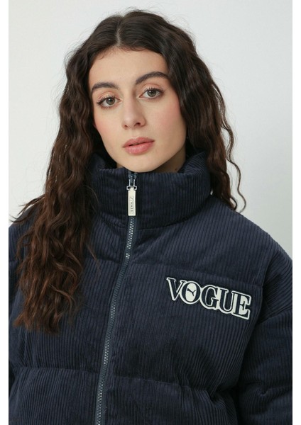 x Vogue Oversize Women's Puffer Jacket Navi Kadın Büyük Beden Kaz Tüyü Şişme Ceket Lacivert