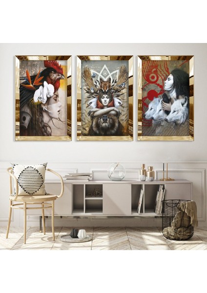 Hayvanlar Alemi Gold Pleksi Kenar Mdf Tablo