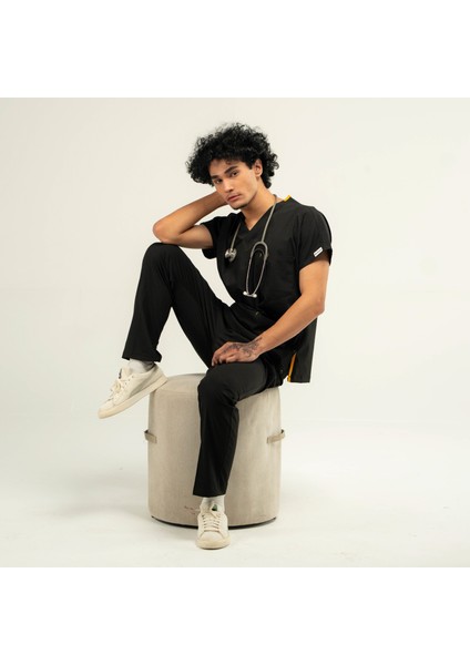 Core Flex Lüks Likralı Unısex Siyah Altüst Doktor Hemşire Uniforma Scrubs modelleri