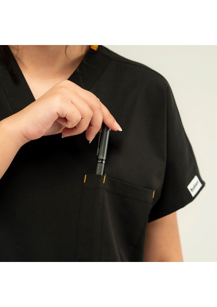 Core Flex Lüks Likralı Unısex Siyah Altüst Doktor Hemşire Uniforma Scrubs fırsatları