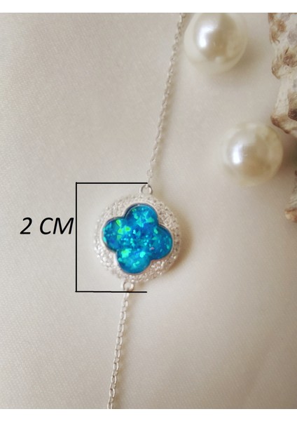 Yonca Mavi Opal Doğal Taşlı 925 Ayar Gümüş Bileklik modelleri