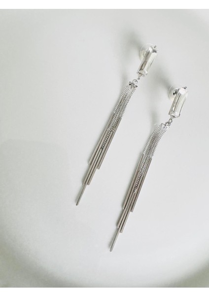 Zirkon Taşlı Zincirli Sallantılı Silver Renkli Küpe