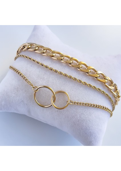 Ortası Halka Gold Üçlü Çelik Bileklik fiyatları