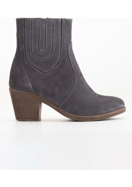 Kadın Deri Dikiş Detaylı Lastikli Süet Kovboy Topuklu Bot - Gri Süet modelleri