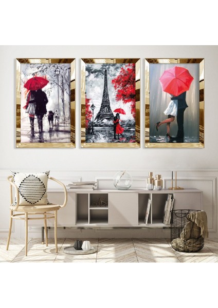Paris Aşkları Gold Pleksi Kenar Mdf Tablo