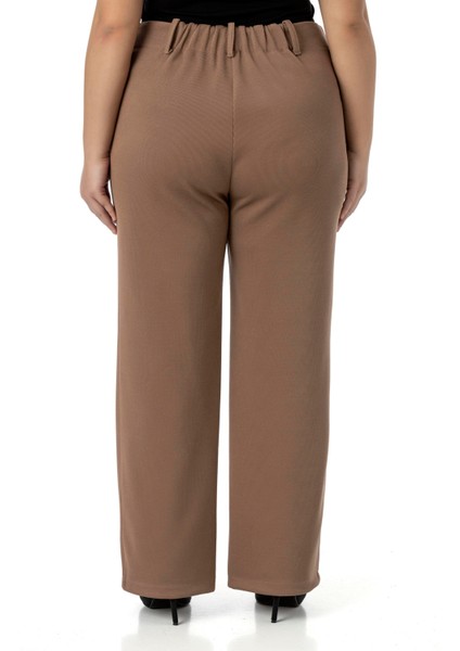 Büyük Beden Beli Arkadan Lastikli Boru Paça Klasik Vizon Pantolon modelleri