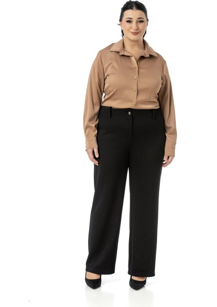 Büyük Beden Beli Arkadan Lastikli Boru Paça Klasik Siyah Pantolon fiyatları