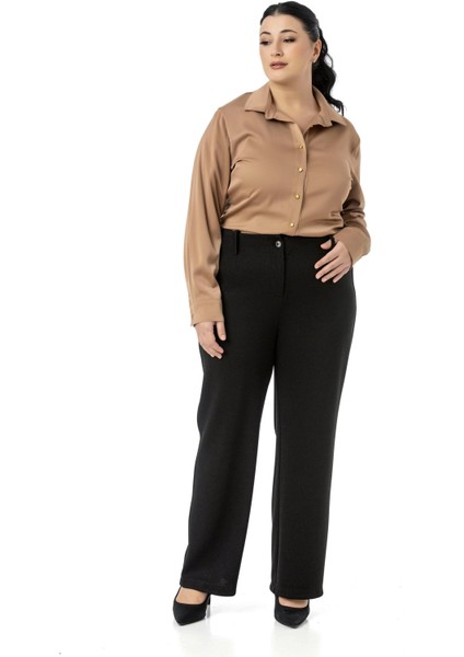 Büyük Beden Beli Arkadan Lastikli Boru Paça Klasik Siyah Pantolon fırsatları