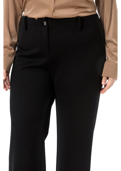 Büyük Beden Beli Arkadan Lastikli Boru Paça Klasik Siyah Pantolon indirimleri