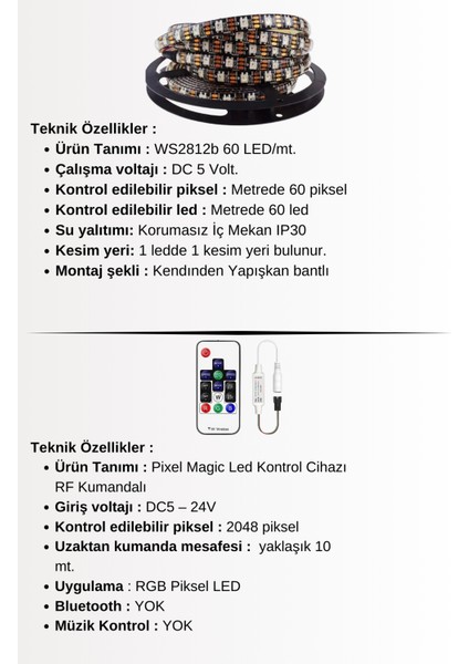 WS2812B SP-102 Kumandalı / Tak Çalıştır Adreslenebilir Şerit LED