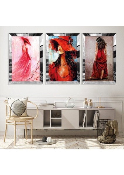 Kolaj Çizim Genç Kadın Gold Pleksi Kenar Mdf Tablo