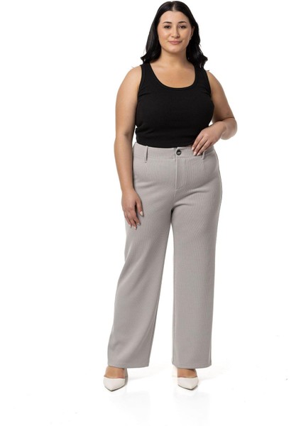 Büyük Beden Beli Arkadan Lastikli Boru Paça Klasik Gri Pantolon fiyatları