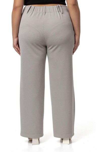 Büyük Beden Beli Arkadan Lastikli Boru Paça Klasik Gri Pantolon modelleri