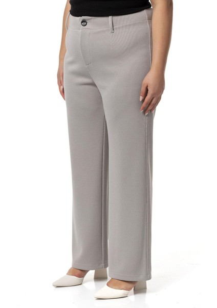 Büyük Beden Beli Arkadan Lastikli Boru Paça Klasik Gri Pantolon fırsatları