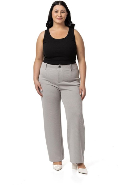 Büyük Beden Beli Arkadan Lastikli Boru Paça Klasik Gri Pantolon indirimleri