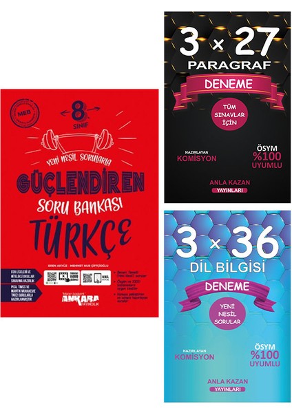 8. Sınıf Türkçe Güçlendiren Soru Bankası+Anla Kazan Paragraf + Dilbilgisi Deneme