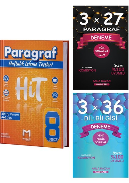 8. Sınıf Paragraf Hit 32 Deneme+Anla Kazan Paragraf + Dilbilgisi Deneme