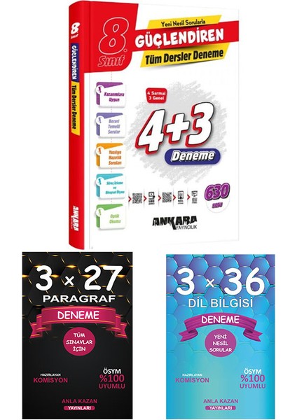 8. Sınıf Tüm Dersler Güçlendiren Denemeleri+Anla Kazan Dilbilgisi+Paragraf Denemesi