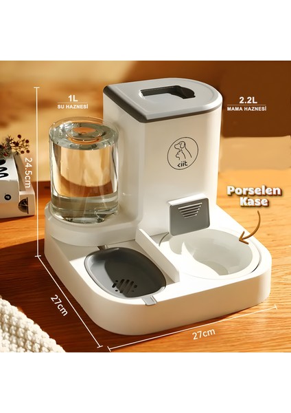 2’si 1 Arada Kedi ve Köpek Mama-Su Kabı - 2.2l Mama Haznesi ve 1l Porselen Su Kasesi fırsatları