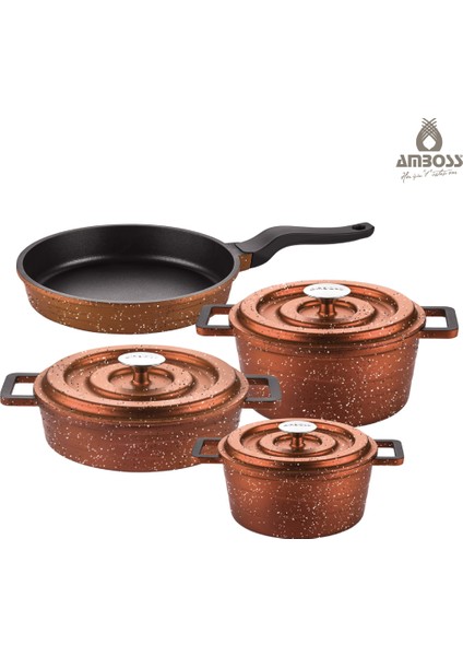 7 Parça Copper Döküm Tencere Seti (Bakır - Kırçıllı)