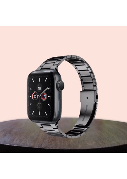 Apple Watch 42-44-45MM Uyumlu Kordon Paslanmaz Şık Çelik Tasarım Kayış Siyah