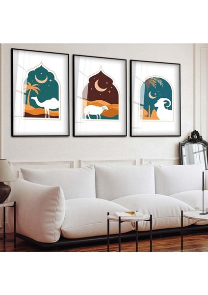 Kurban Dini 3'lü Metal Çerçeveli Cam Tablo Seti fiyatları