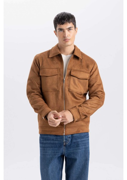 Slim Fit Dar Kesim Süet Mont Ceket Gömlek Yaka Cepli Astarlı Y5362AZ24AU modelleri