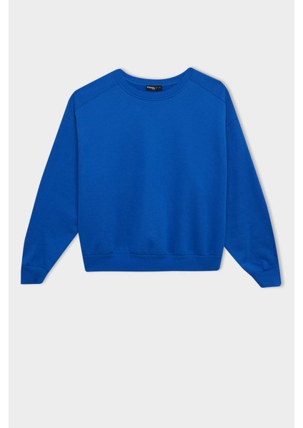 Coool Oversize Geniş Kalıp Bisiklet Yaka Kalın Basic Düz Sweatshirt A4177AX24WN