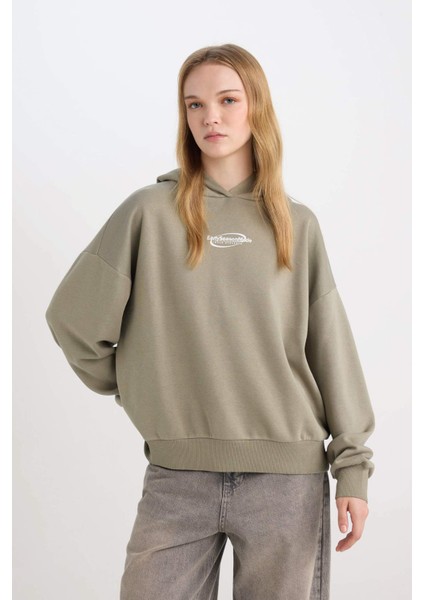 Coool Loose Fit Baskılı Kapüşonlu Sweatshirt D6672AX24WN