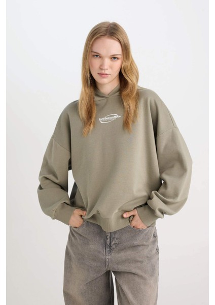 Coool Loose Fit Baskılı Kapüşonlu Sweatshirt D6672AX24WN