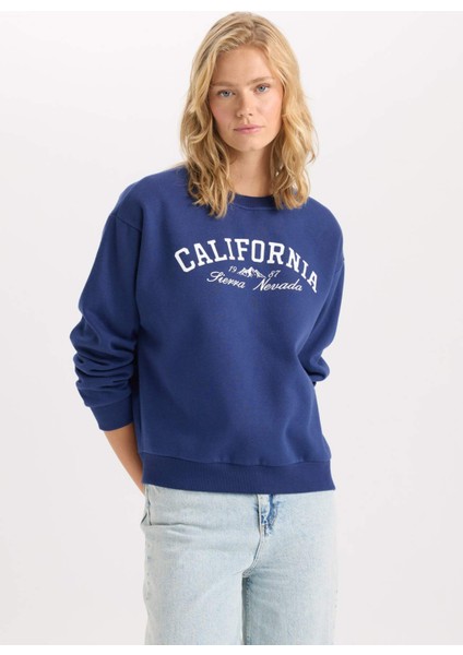 Relax Fit Bisiklet Yaka Baskılı Kalın Sweatshirt D6713AX24WN