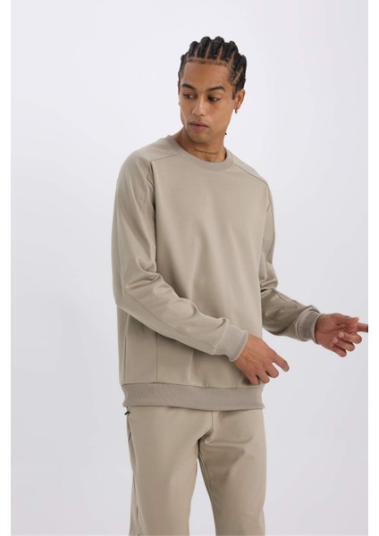 DeFactoFit Standart Fit Bisiklet Yaka Baskılı Pike Sweatshirt C9185AX24AU