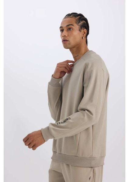 DeFactoFit Standart Fit Bisiklet Yaka Baskılı Pike Sweatshirt C9185AX24AU