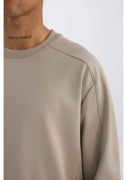 DeFactoFit Standart Fit Bisiklet Yaka Baskılı Pike Sweatshirt C9185AX24AU