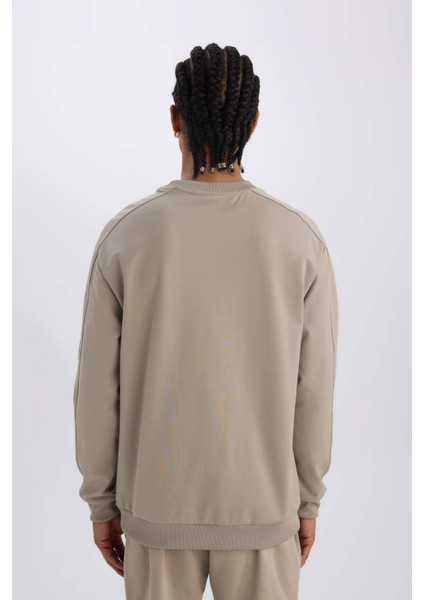 DeFactoFit Standart Fit Bisiklet Yaka Baskılı Pike Sweatshirt C9185AX24AU