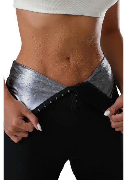 Sauna Agraflı Tayt - 3 Sıra Ayarlanabilir Agraf, Terleme Artırıcı, Göbek Toparlayıcı, Bel ve Bacak Inceltici, Termal, Spor ve Egzersiz Için (Mulu)