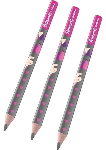 Combino Jumbo Üçgen Kurşun Ilk Kalemim (Pembe Desenli)- 3'lü Set